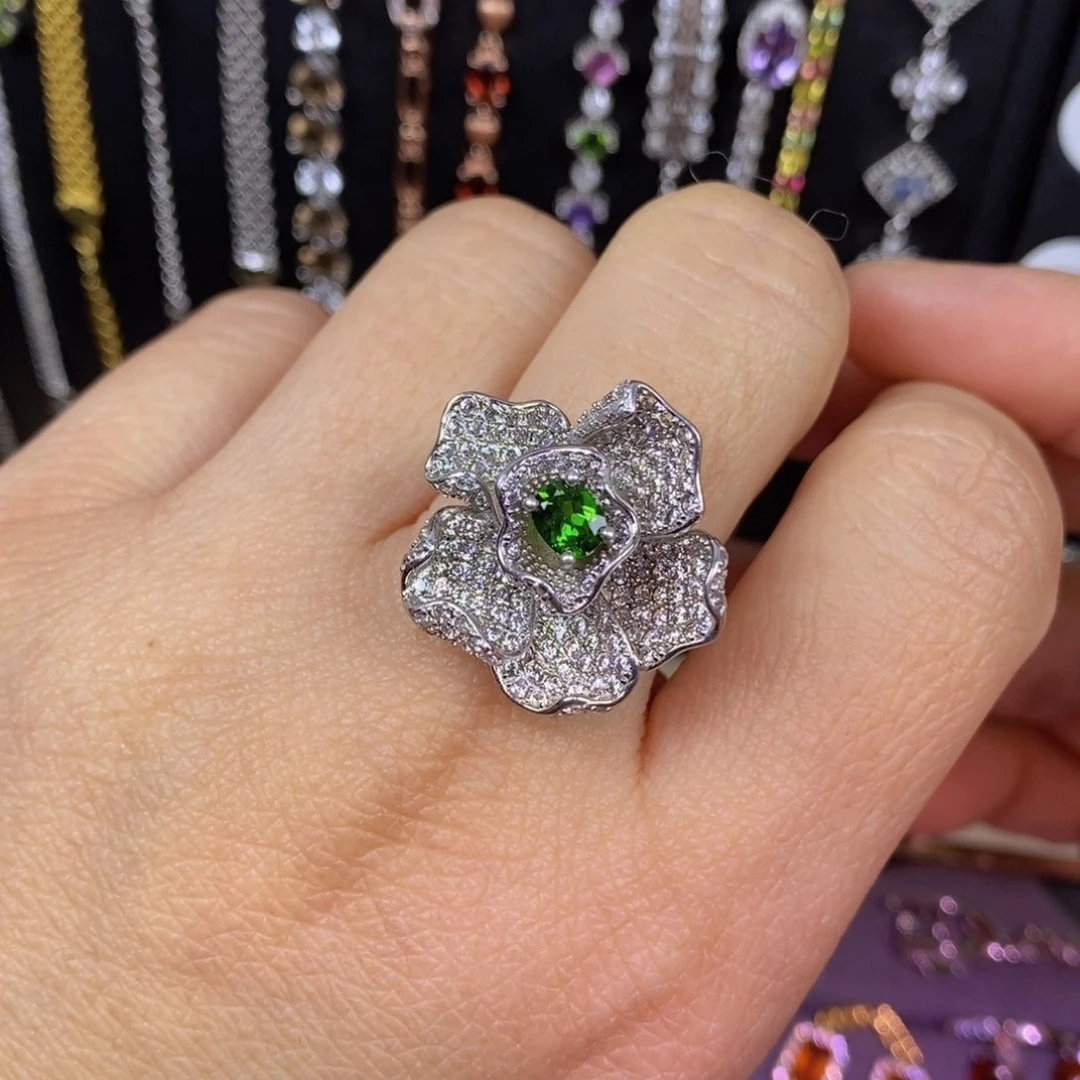 透辉石戒指银S925镶嵌