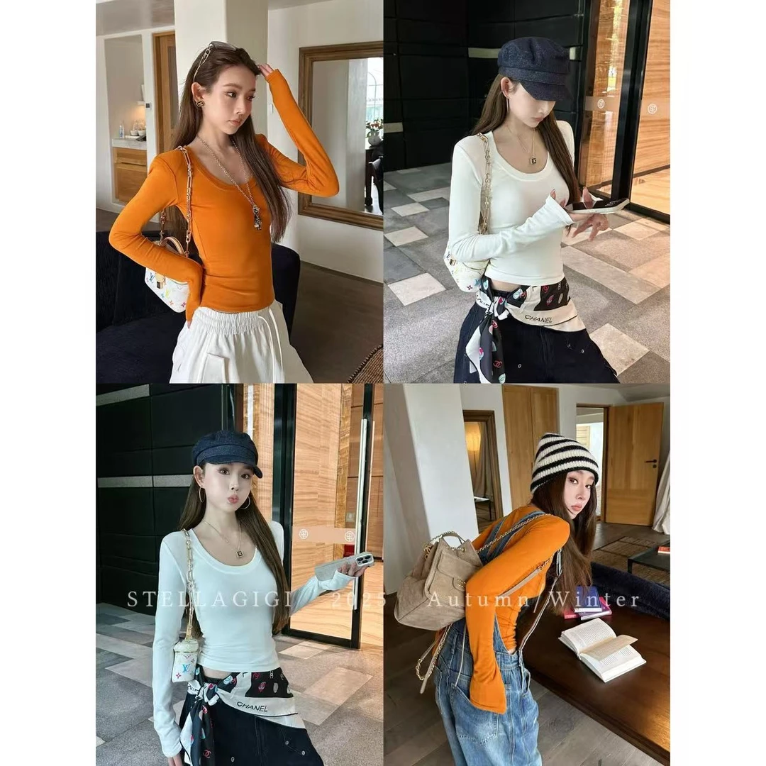 SG / 杨依姗 AW简约基础款 U领纯色百搭长袖T恤T-20251291