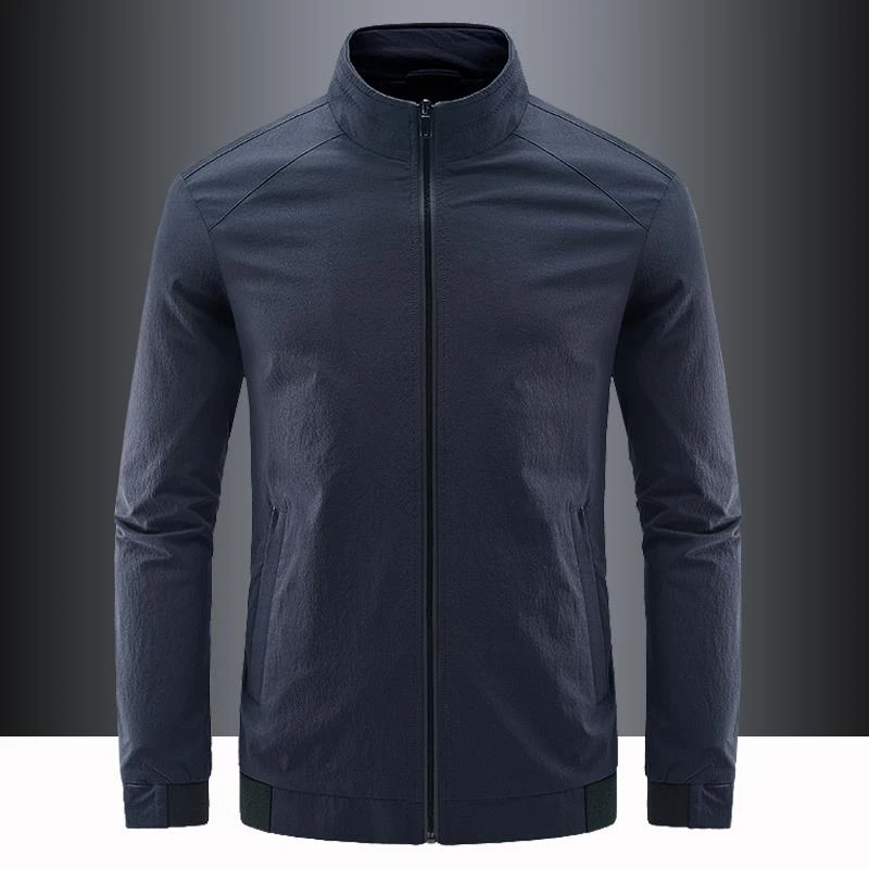 秋冬立领夹克男士薄款商务休闲百搭防风上衣宽松大码简约运动外套