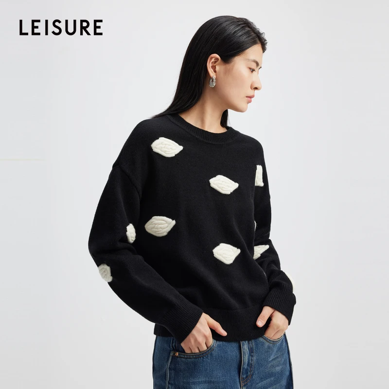 籽言专属LEISURE/三彩·丽雪柔软亲肤圆领毛针织衫3628