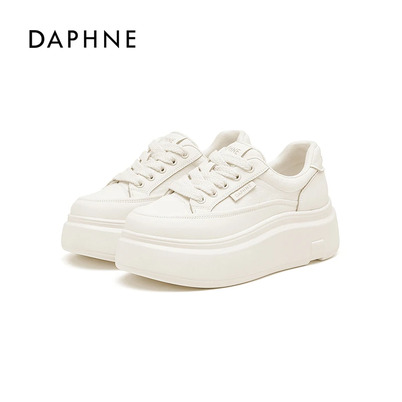 Daphne/达芙妮秋爆款厚底小白鞋潮流拼色系带百搭休闲时尚增高M