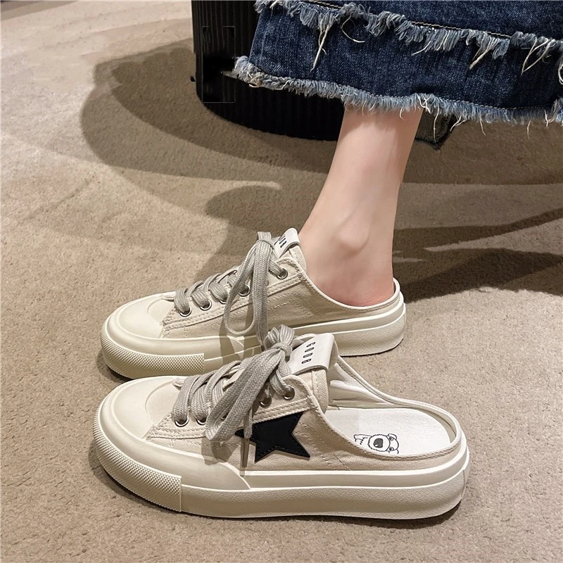 特价清仓~懒人一脚蹬星星帆布鞋2025夏季新款百搭休闲包头拖鞋女