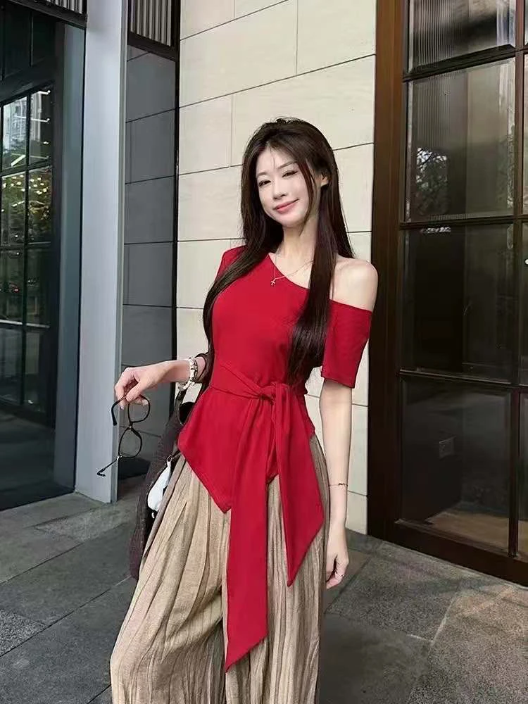 01-200夏季新款辣妹百搭显瘦时尚设计感上衣修身T恤2025年