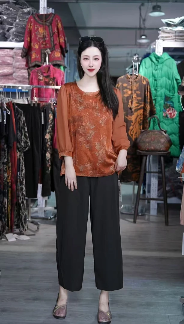【买上衣送裤子】新款夏季七分雪纺袖小衫套装清爽透气时尚