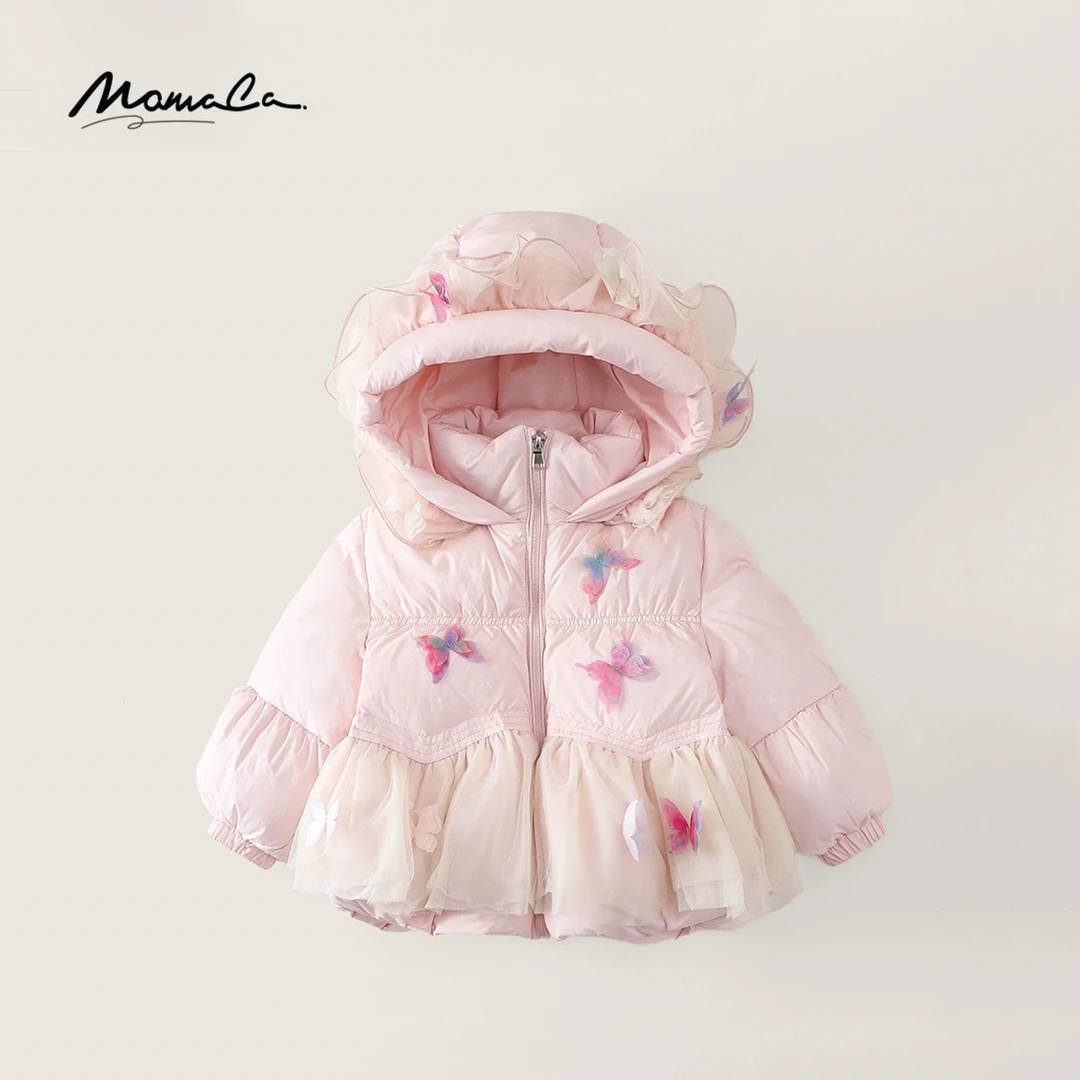 MOMOCO冬季女童90白鸭绒甜美蝴蝶网纱拼接羽绒服外套77880102014