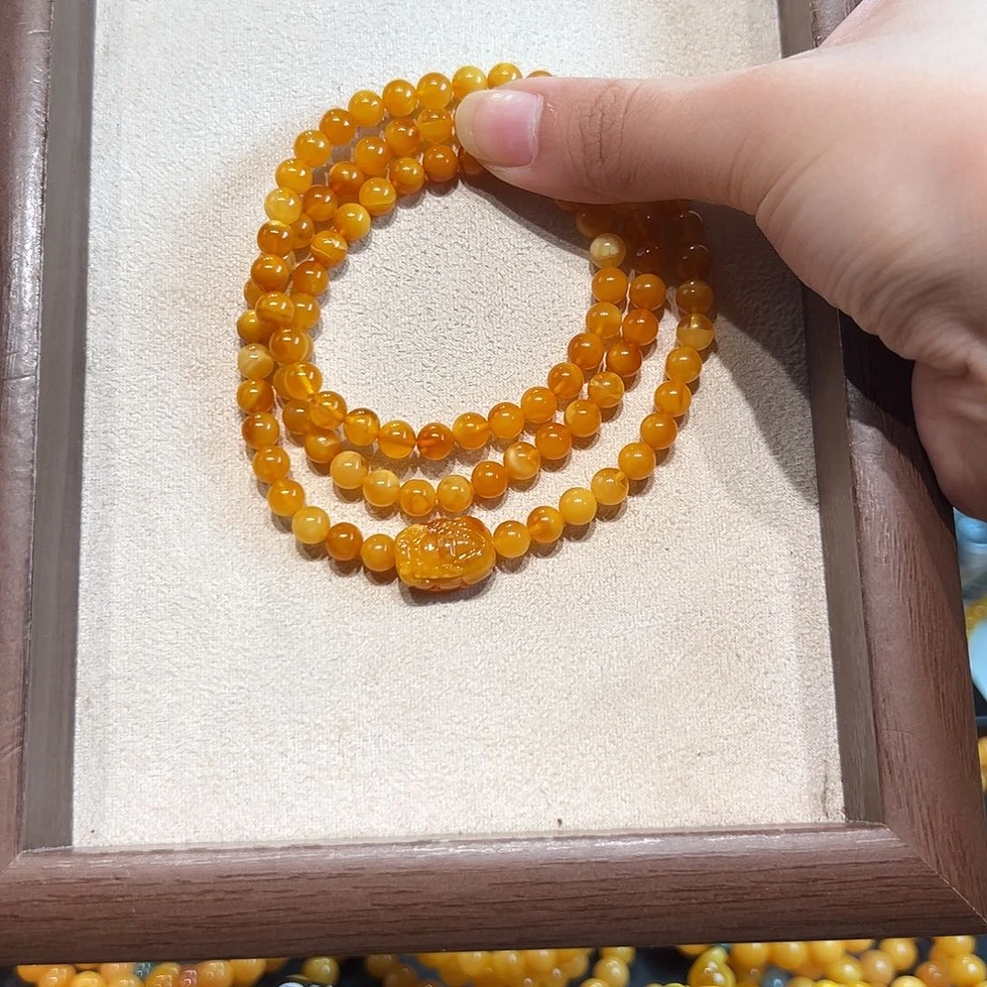 蜜蜡未镶嵌手链6.3mm蜜蜡手串