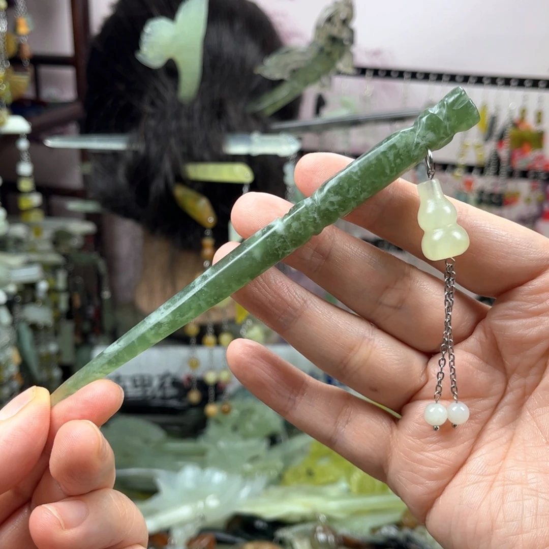 岫玉未镶嵌发饰长度14厘米左右