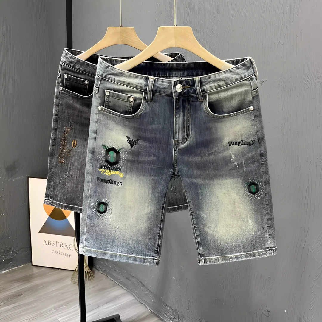 MR.25新款时尚牛仔短裤夏季潮流帅气中裤男士韩版修身百搭五分裤