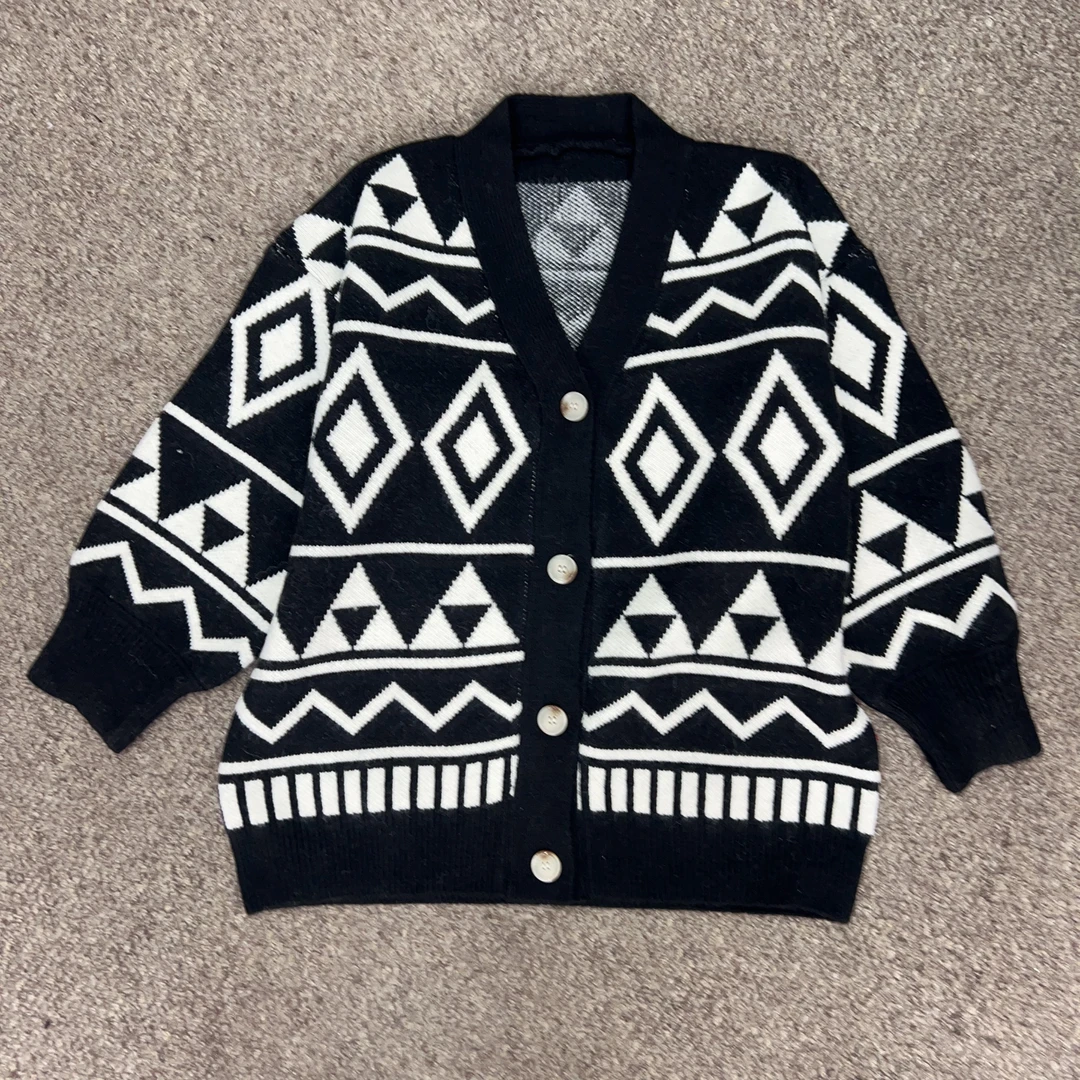 SZ&时尚休闲复古双织提花开衫毛衣SZ222#秋冬厚款针织开衫