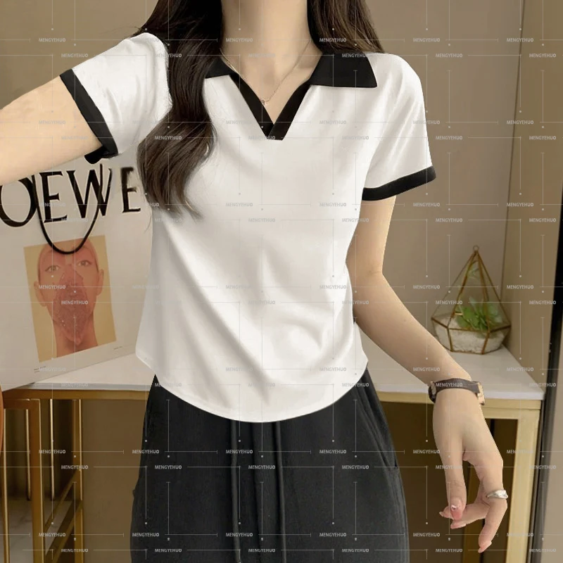 【T恤短款夏季系列】夏.日.温馨V领正肩短袖显瘦设计感不规则上衣