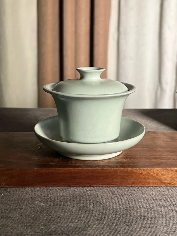 王国奇老师月白釉三才马蹄汝官窑盖碗