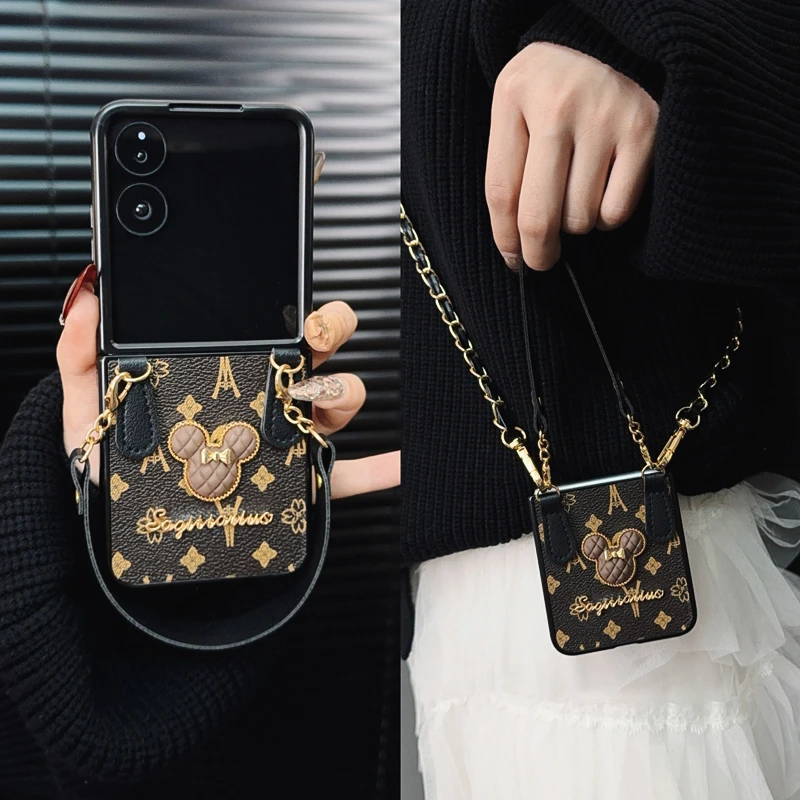 适用小米mixflip手机壳新款mixflip套xiaomi轻奢皮纹背带挂绳女款