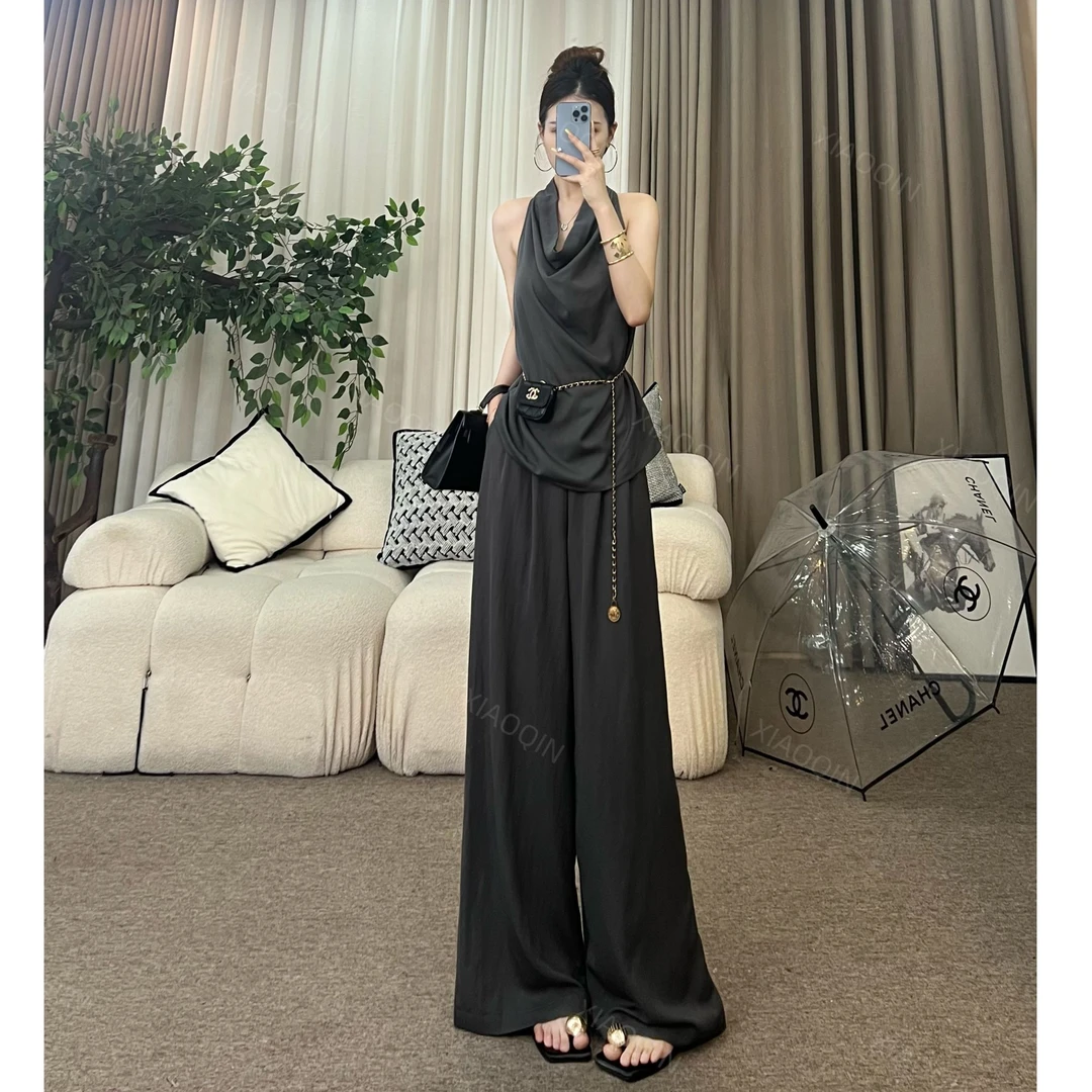 XIAOQIN【曼城记忆】夏季老钱无袖荡领上衣薄款阔腿裤Y0042Y0043