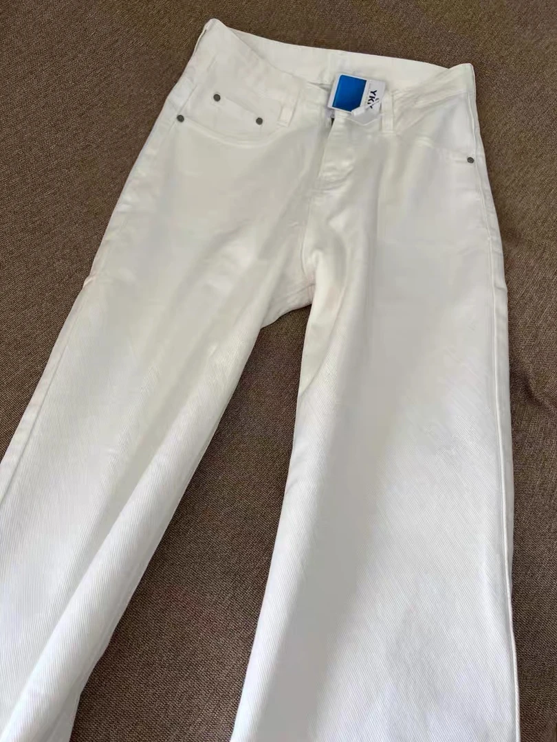 小禾禾弹力白色直筒裤