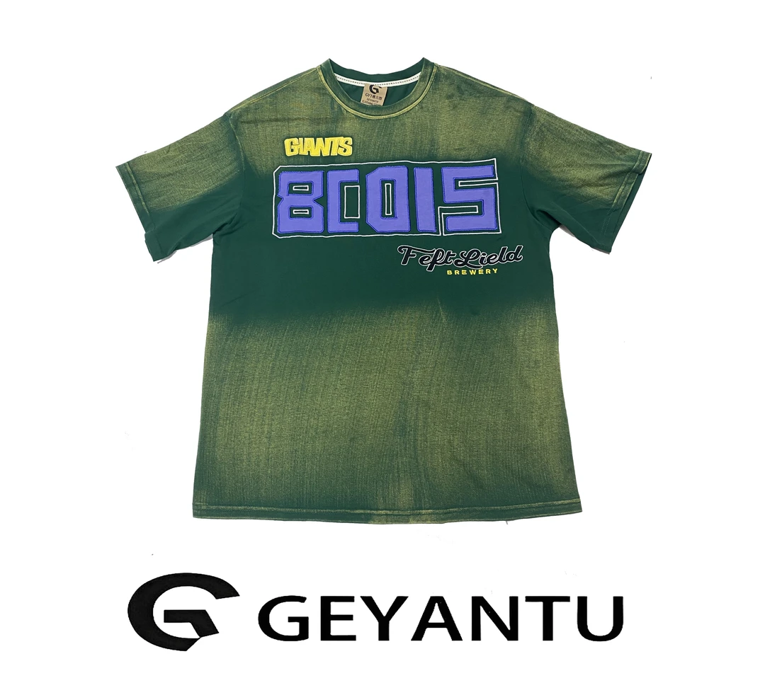 【GEYANTU】718夏新款2025渐变做旧时尚刺绣短袖t恤纯棉上衣