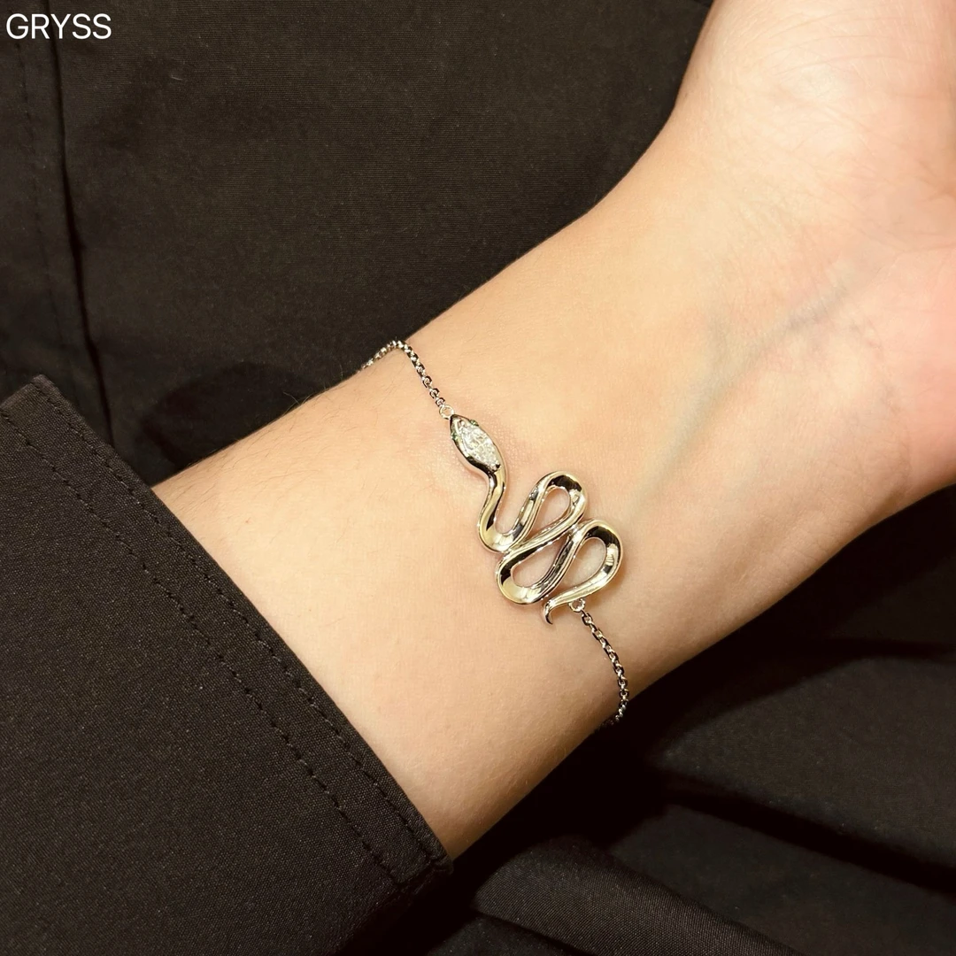 925银莫桑石耳饰 亿十尚蜿蜒灵蛇纯银手链不掉色轻奢时尚洋气QCCY