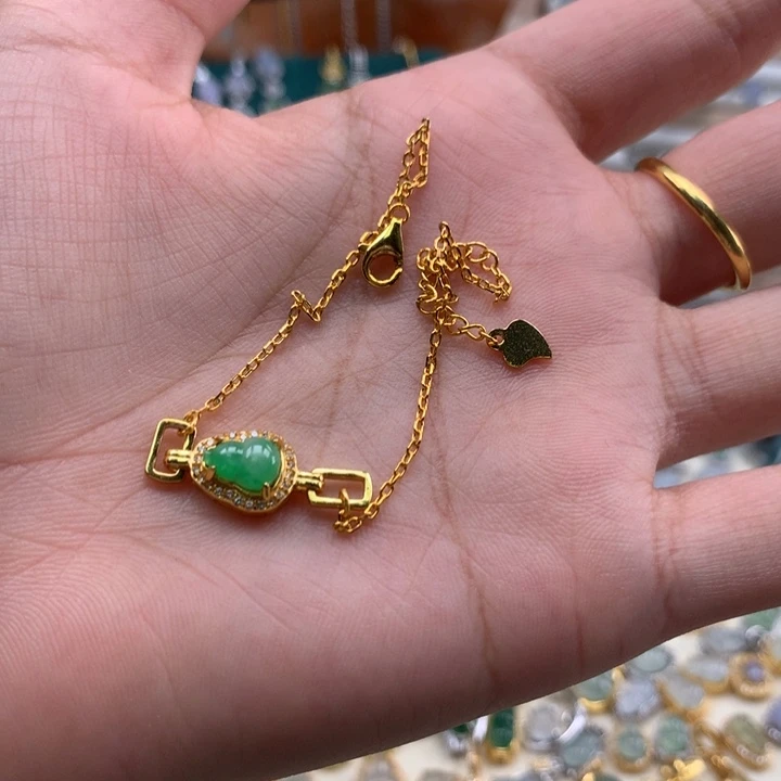 颈饰银S925镶嵌翡翠葫芦手链