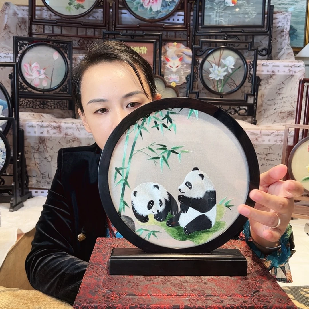 织绣苏绣摆台檀木手工双面