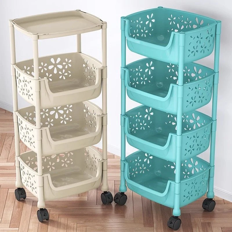 家用置物架储物筐落地多层菜篮子果蔬菜收纳架多功能可移动置物架