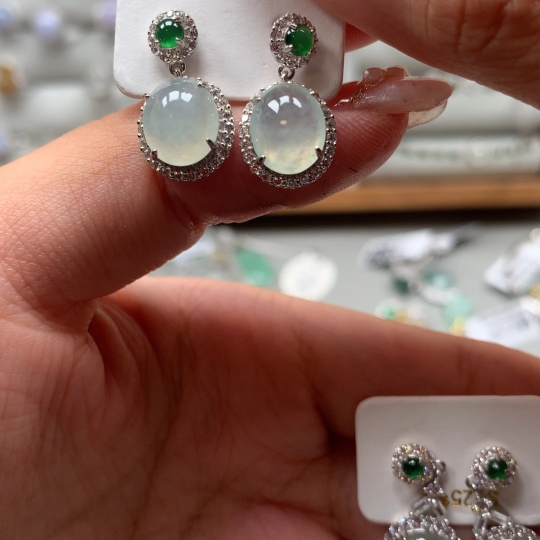 翡翠戒指银S925镶嵌m**o耳钉56