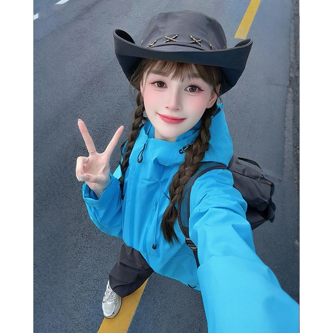 冰川蓝色硬壳冲锋衣男款户外运动防风防水夹男士防风防水商务夹克