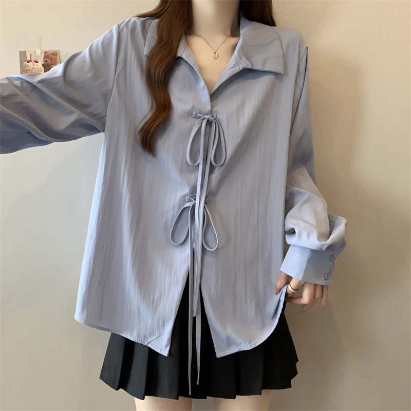大码女装2025春夏季新款显瘦设计感抽绳长袖衬衫1725