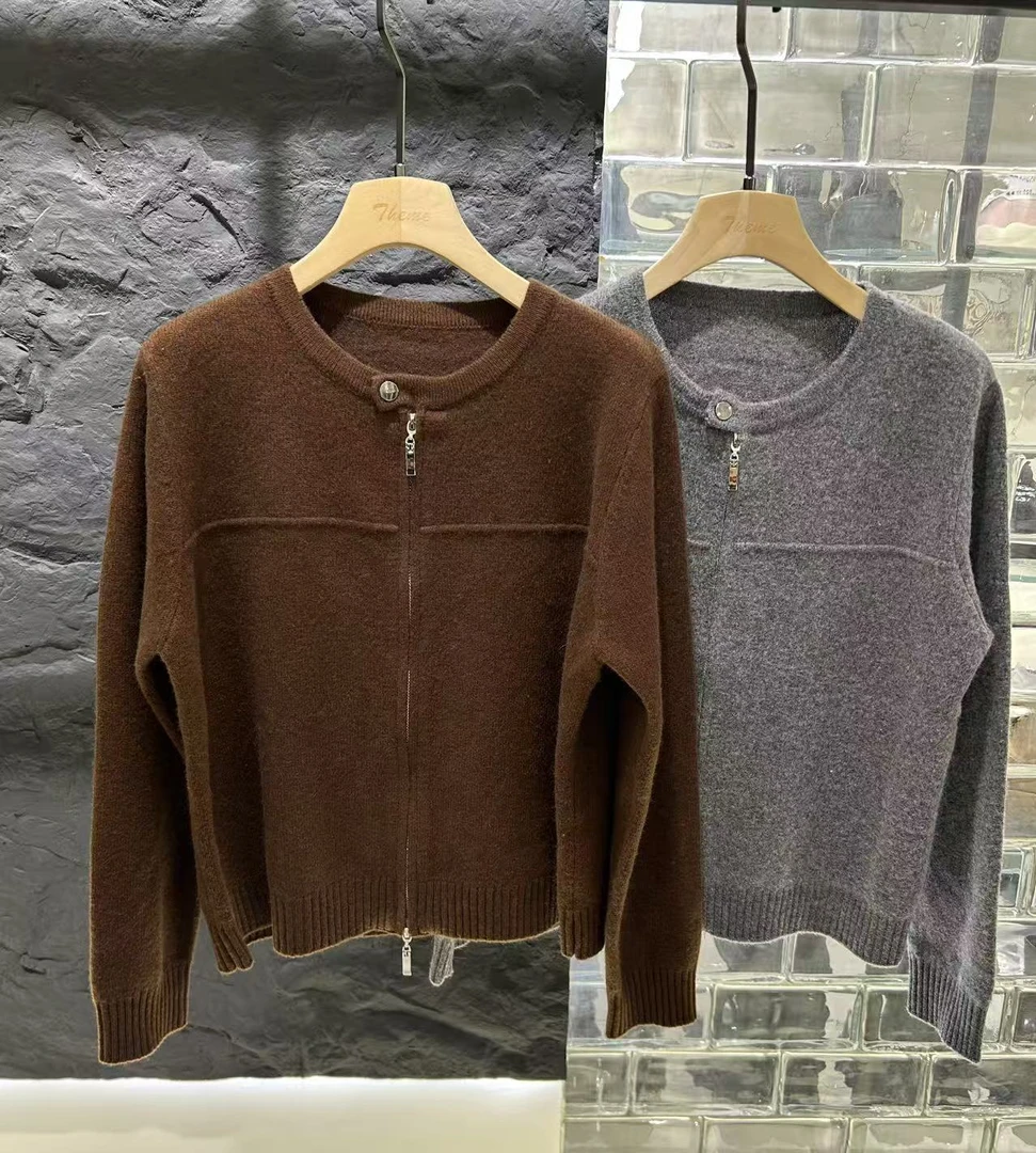 8771-3962 纯色百搭秋冬长袖拉链针织衫开衫