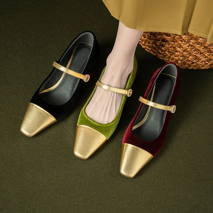 3175成都手工34 35 38 40码女鞋方头金丝绒玛丽珍单鞋