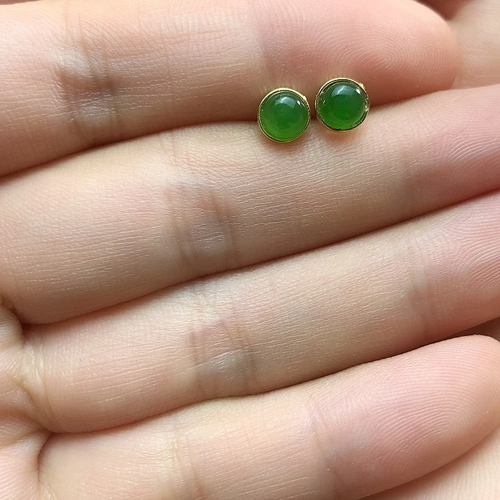 和田玉（碧玉）银S925镶嵌耳饰