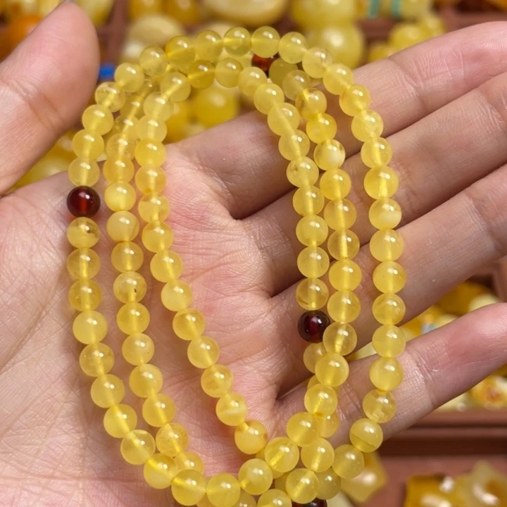 蜜蜡未镶嵌珠宝奇石天然蜜蜡108链子微瑕项链多圈