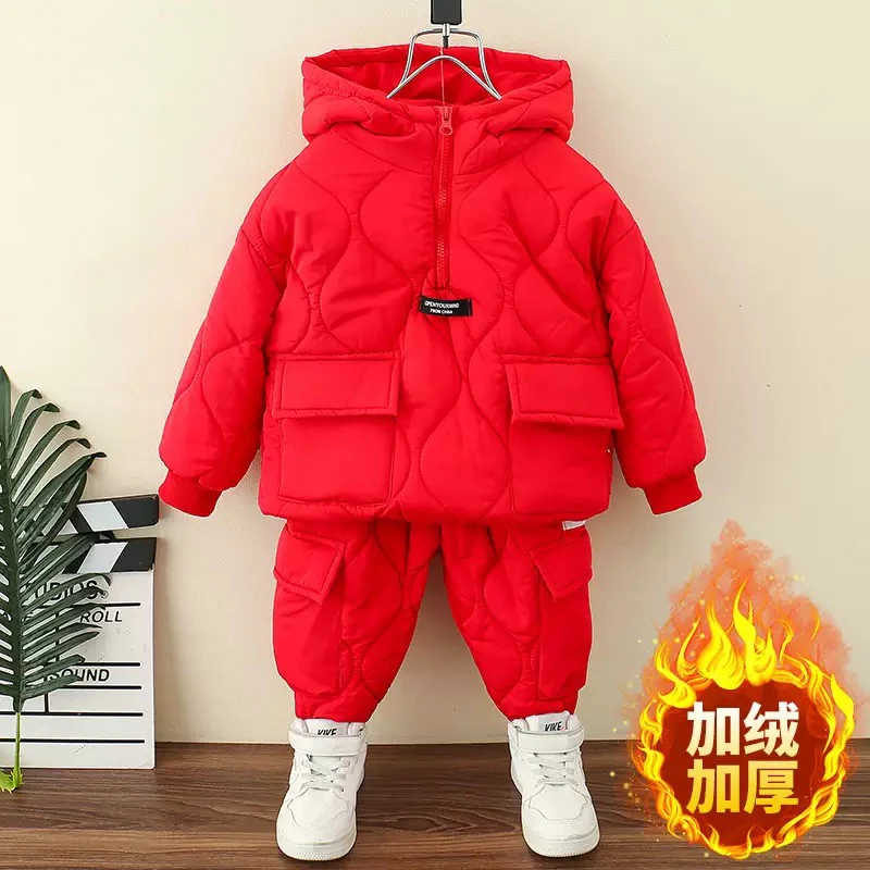 【沫沫家】男女童冬装加绒加厚套装洋气潮宝宝冬季加棉保暖两件套
