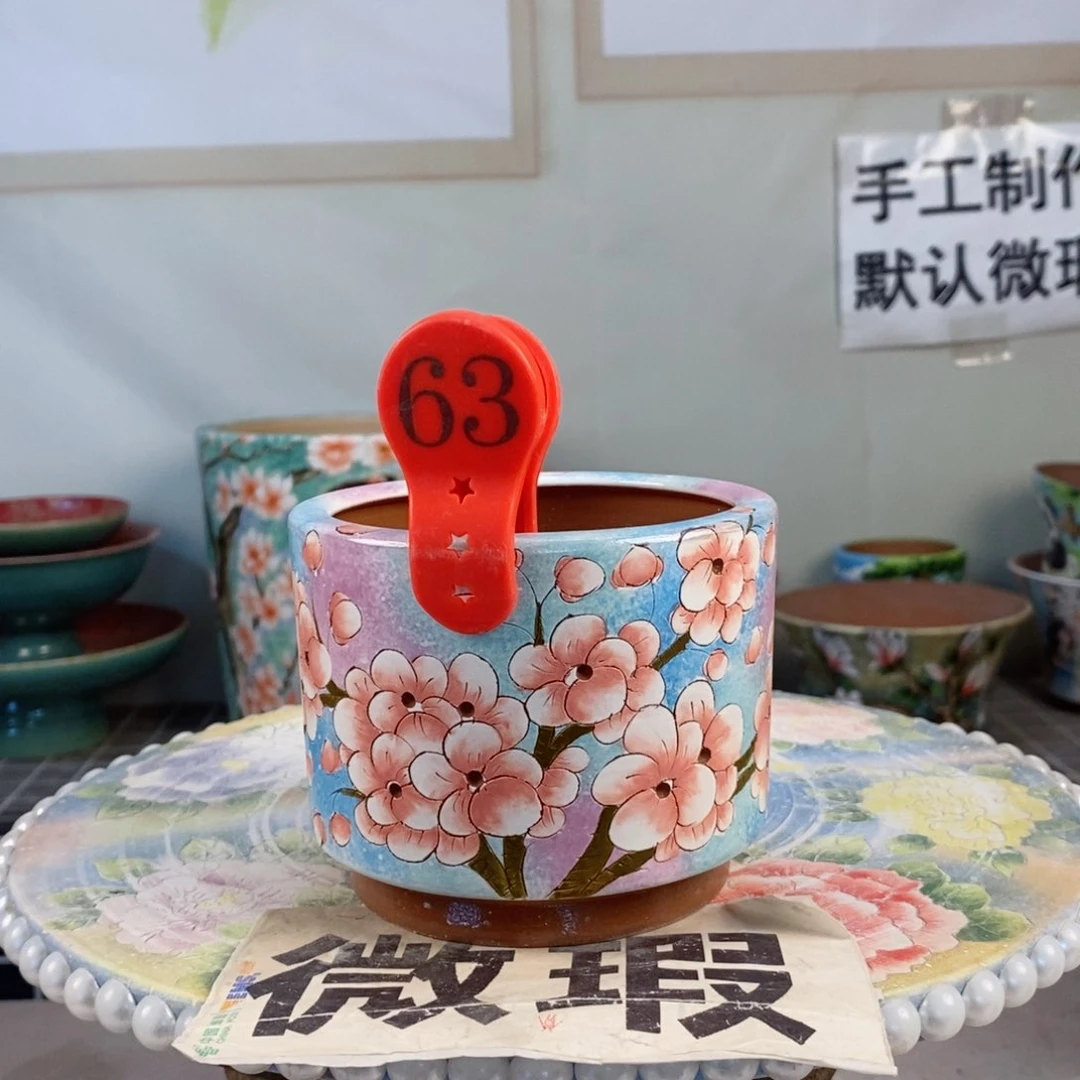 紫砂花盆红陶手绘花盆