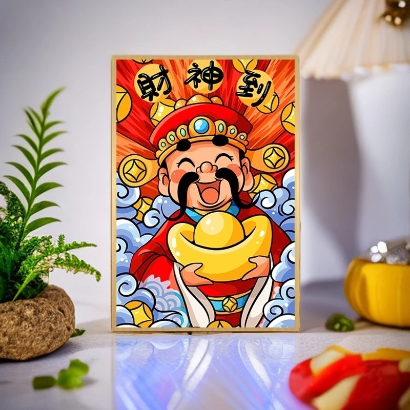 百丝特【财神到】钻石画满钻带框招财进宝桌面摆台手工diy点钻石绣