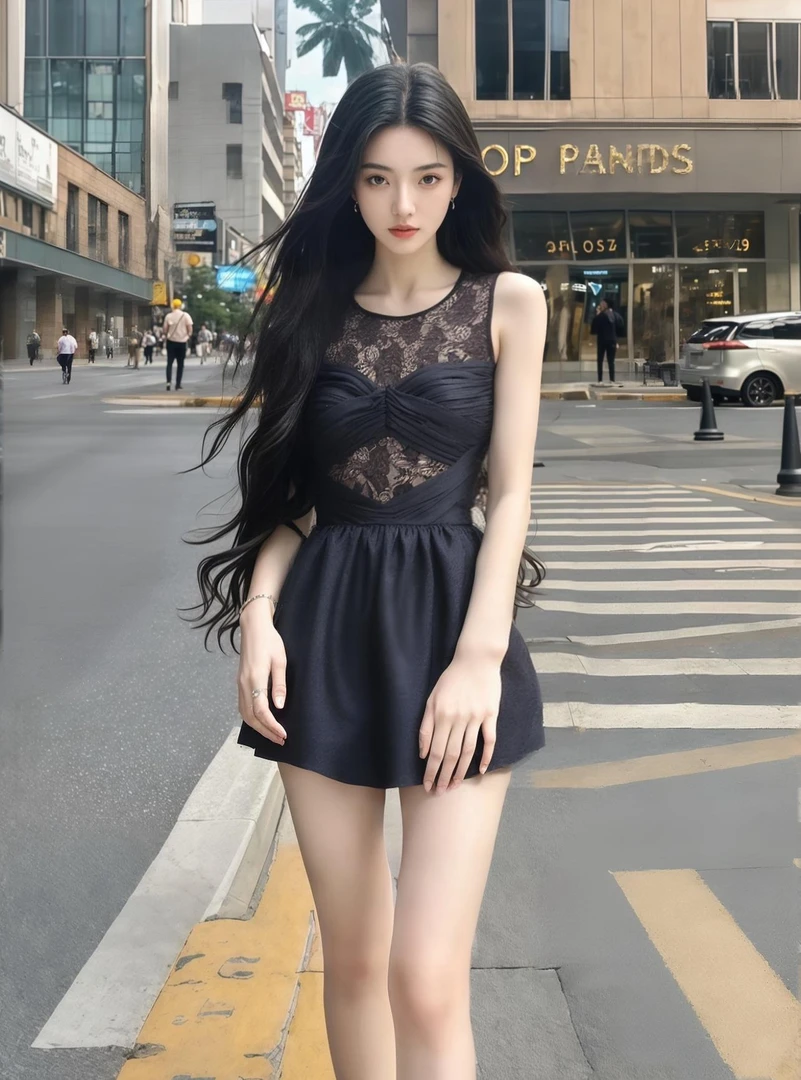 夏季新款黑色蕾丝圆领别致设计感连衣裙女小众时尚气质显瘦高级感