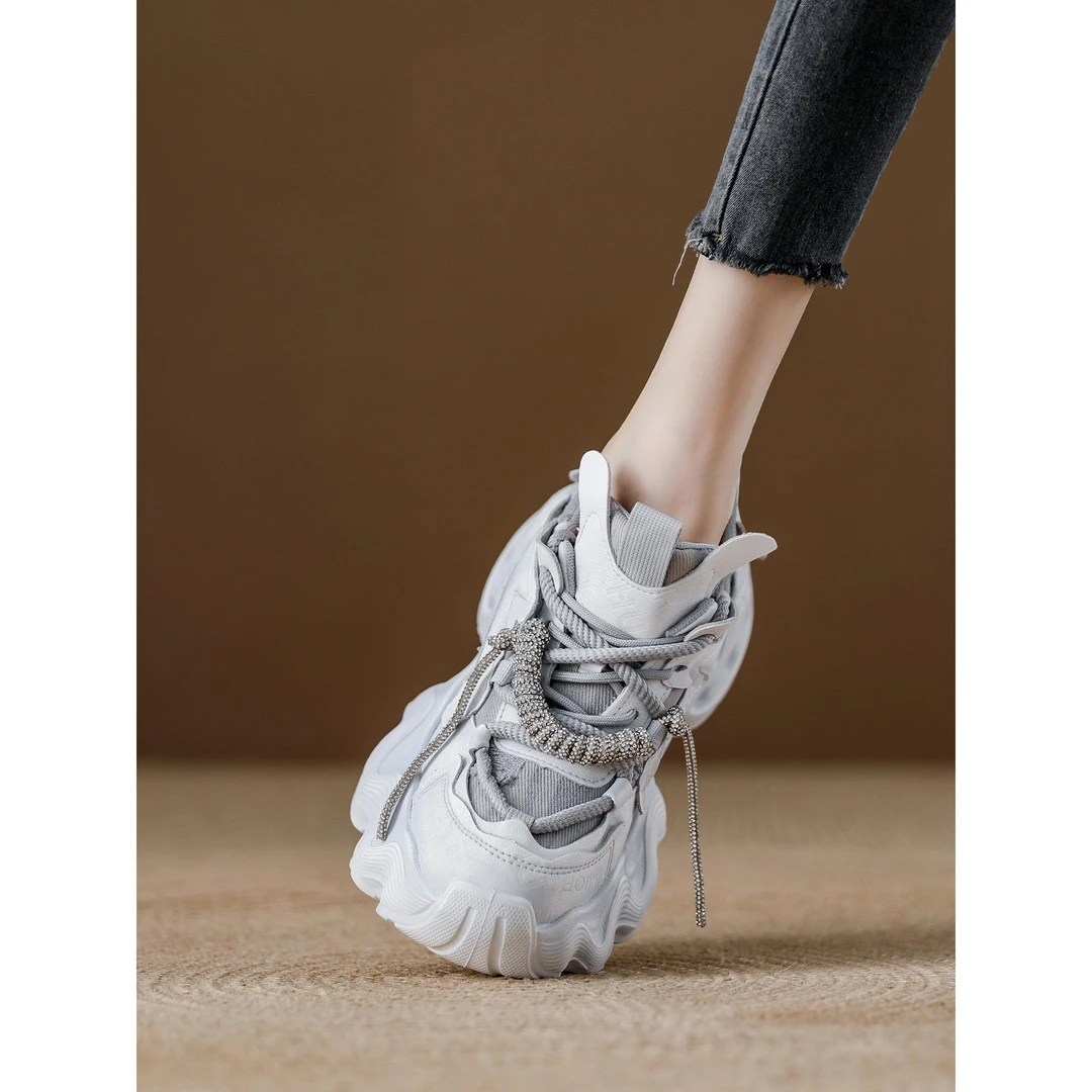 真皮厚底老爹鞋女2025秋季新款松糕女鞋爆款休闲运动鞋小个子增高