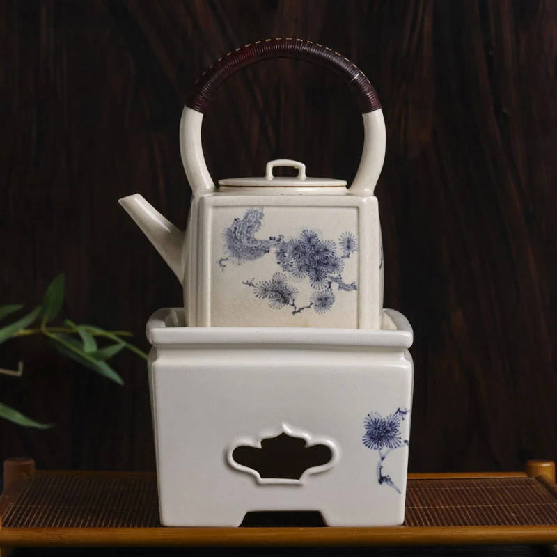 斋居 大号苏打釉青花诗文-梵山堂-四方壶-700CC（W0219）
