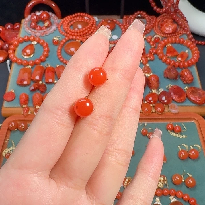 南红玛瑙银S925镶嵌8+