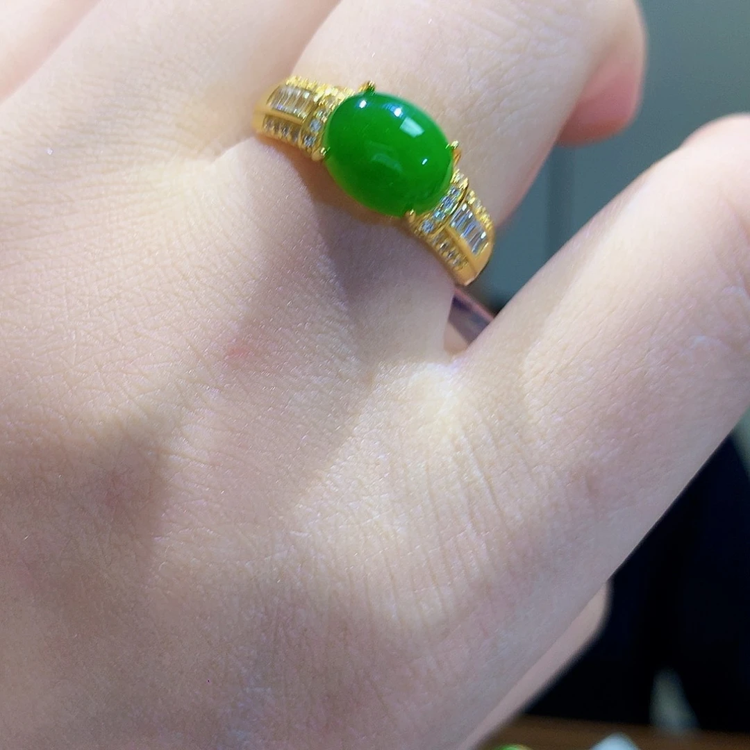 和田玉（碧玉）戒指银S925镀金镶嵌