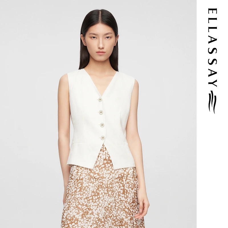 ELLASSAY歌力思2025夏季新款时尚简约V领气质背心女EWE362B01000