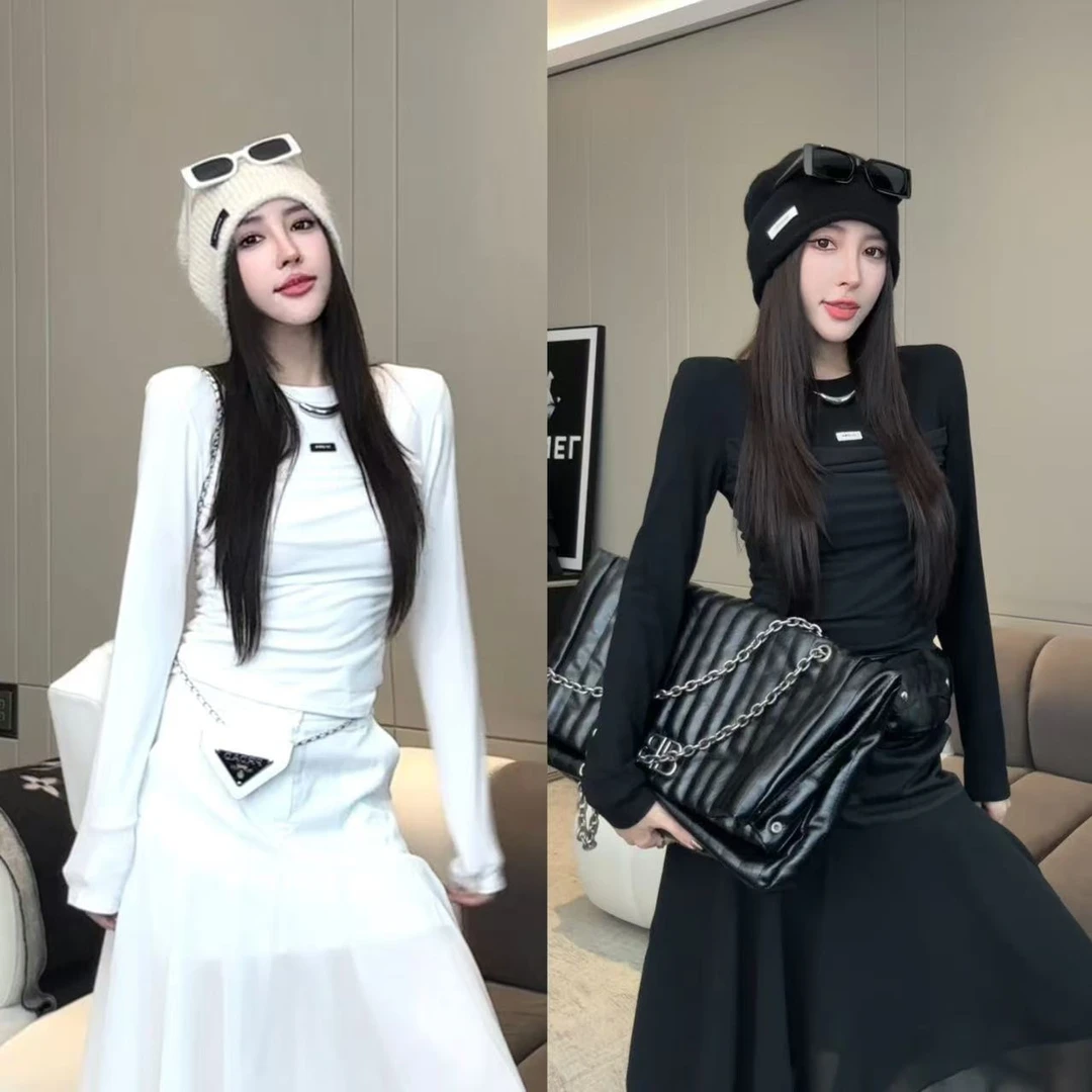 EH优美风长袖不规则秋季女时尚拼接极简风T恤 W3028