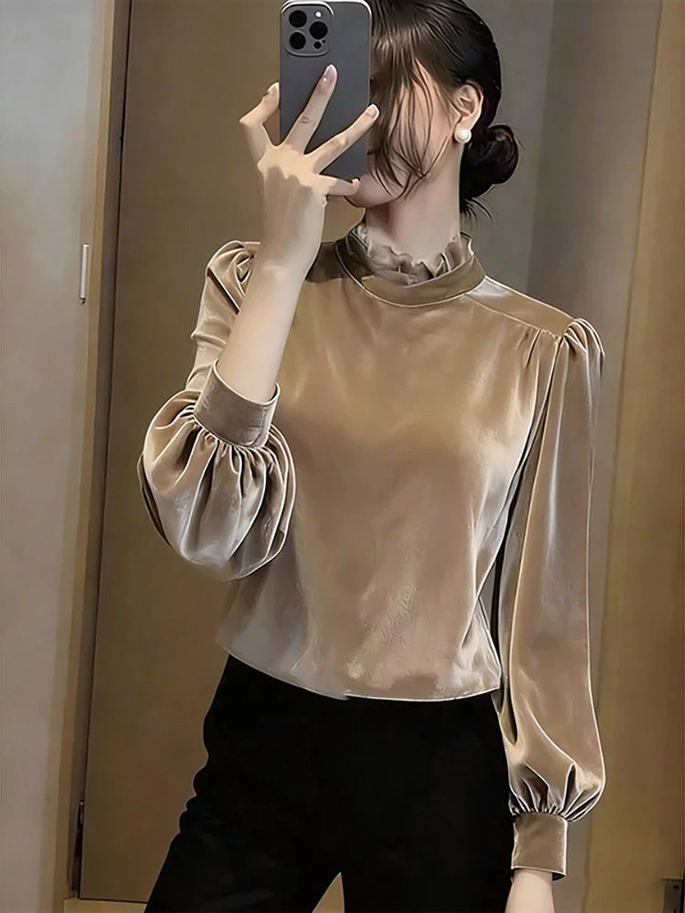 绝美漂亮丝绒衬衫女秋冬季2025年新款别致百搭小衫气质高级感衬衣