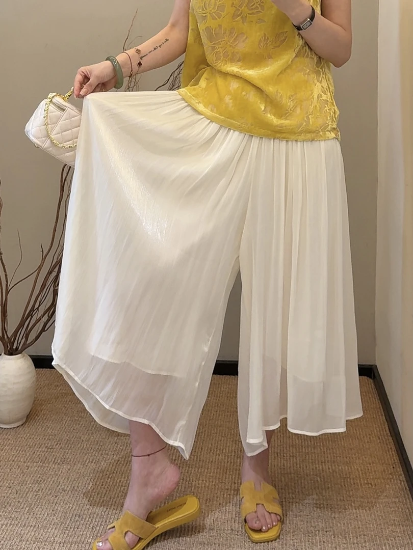 老赵服饰 琉璃珠光阔腿裤垂感褶皱百褶裙裤21AU3818