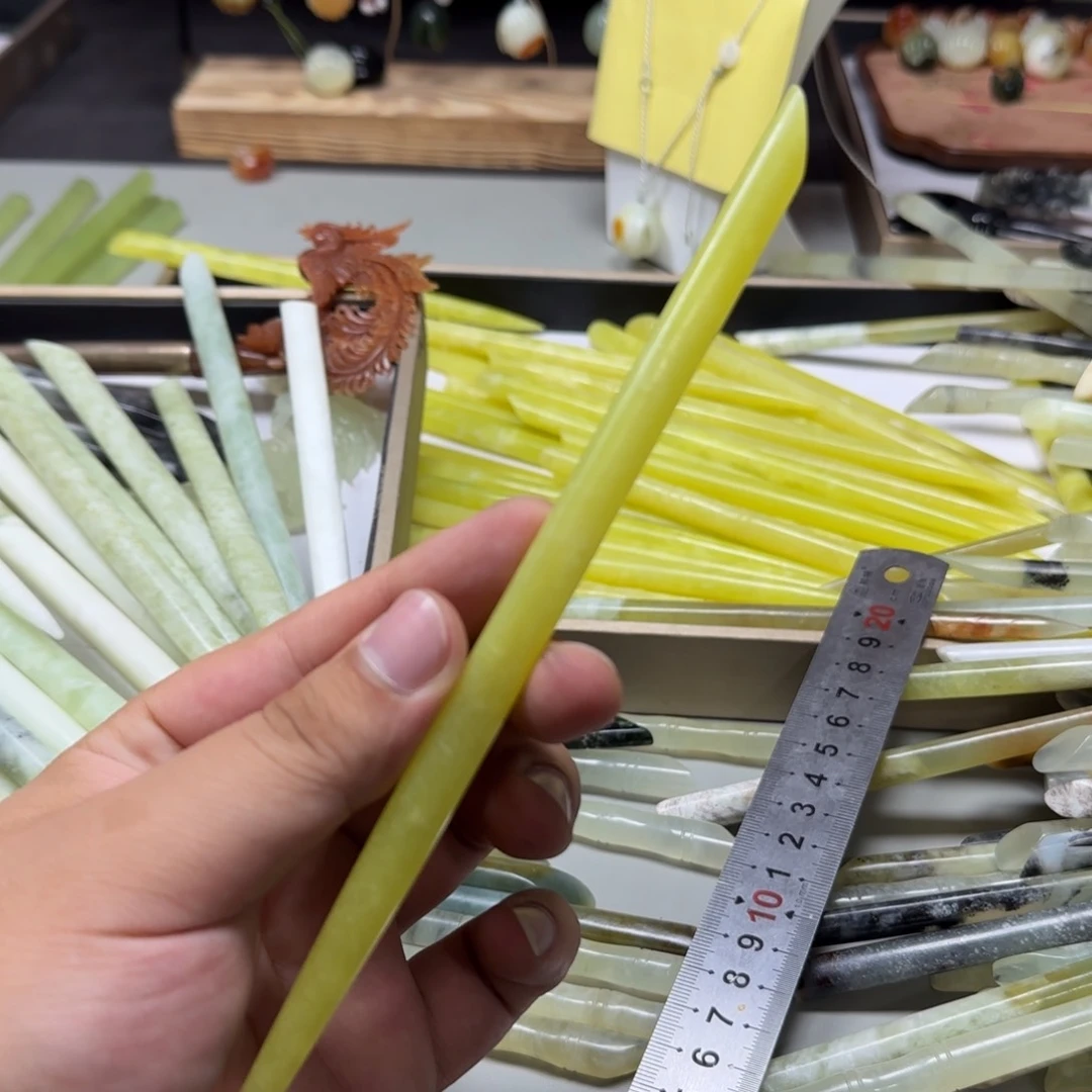 木***m蛇纹石玉合金发饰岫玉发簪天然发簪