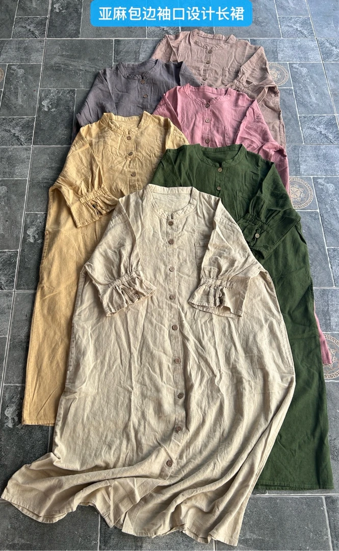 （再见时光）亚麻连衣裙复古宽松百搭新中式