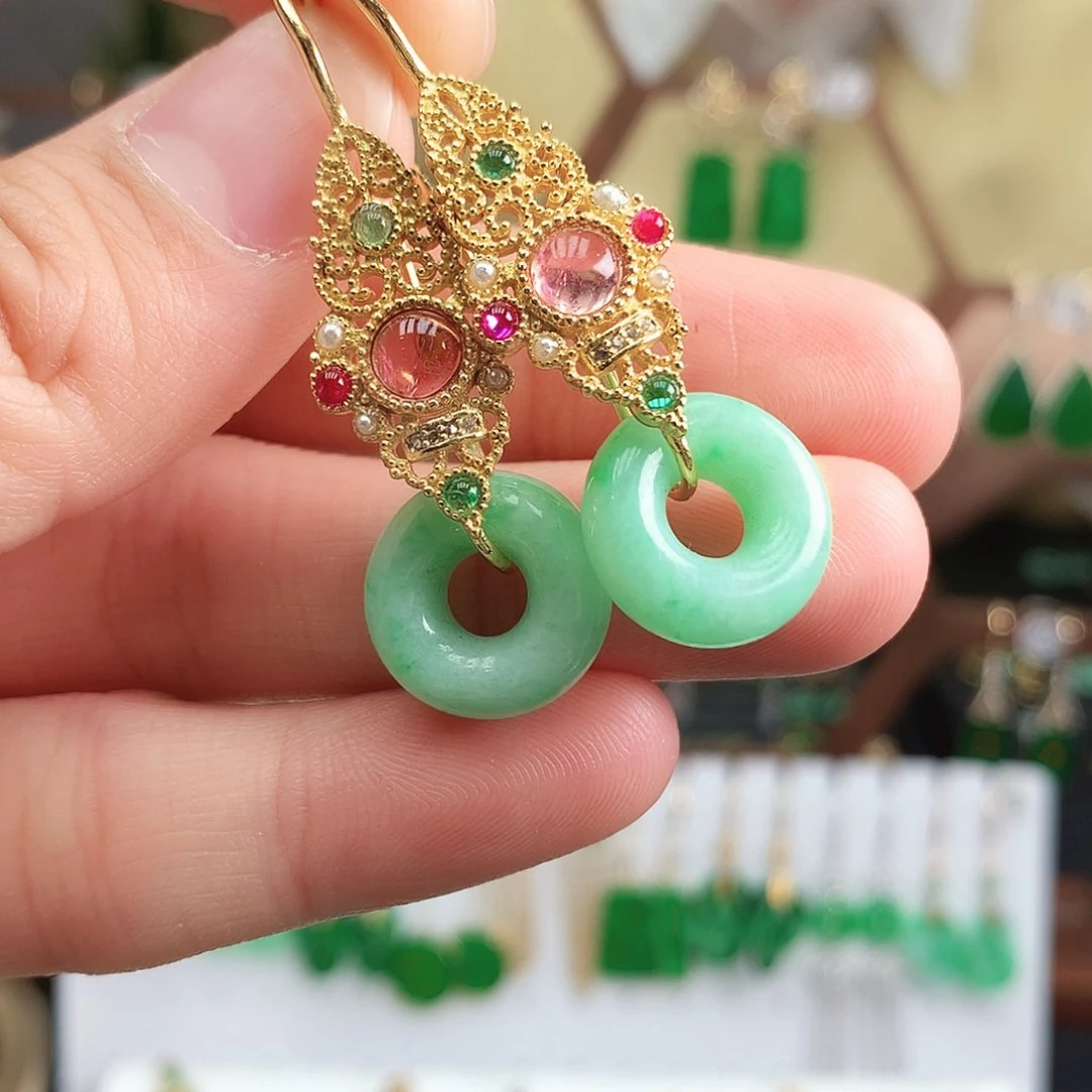 翡翠耳饰银S925镶嵌耳饰