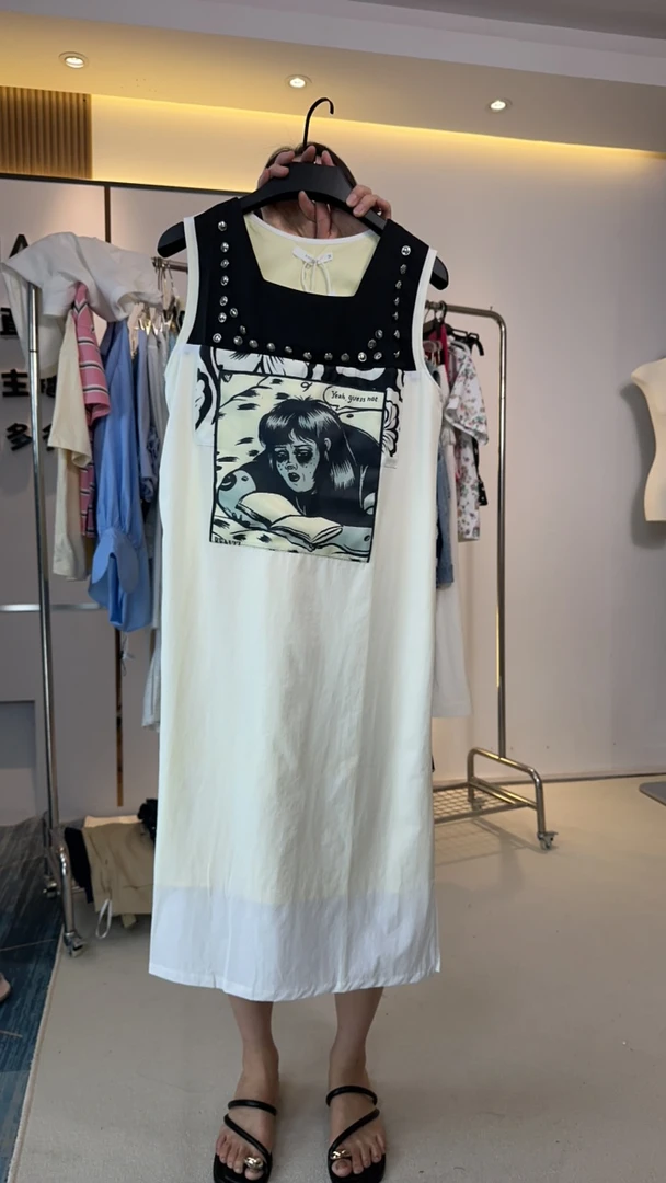 章章背心连衣裙白色无袖长款小众设计感