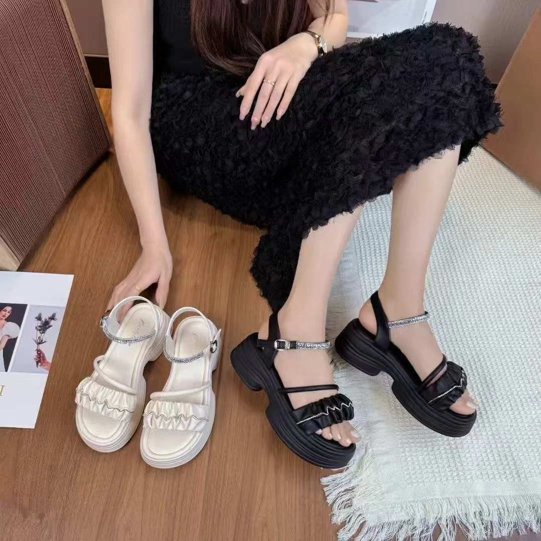 钻带休闲厚底增高凉拖鞋2025新款女外穿一脚蹬凉鞋拖鞋 C6