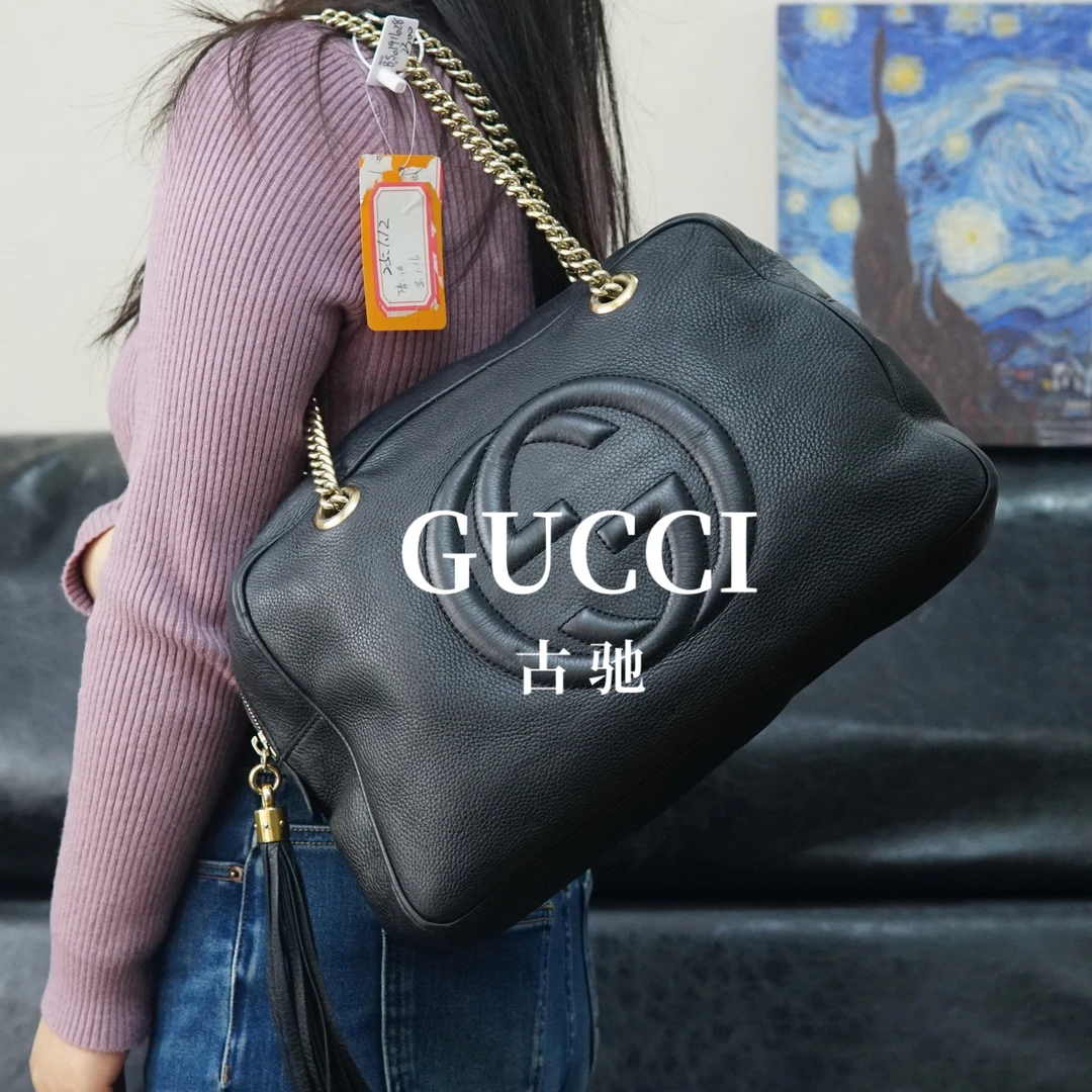 95新 GUCCI/古驰 黑色单肩链条包/BS01911028/1028