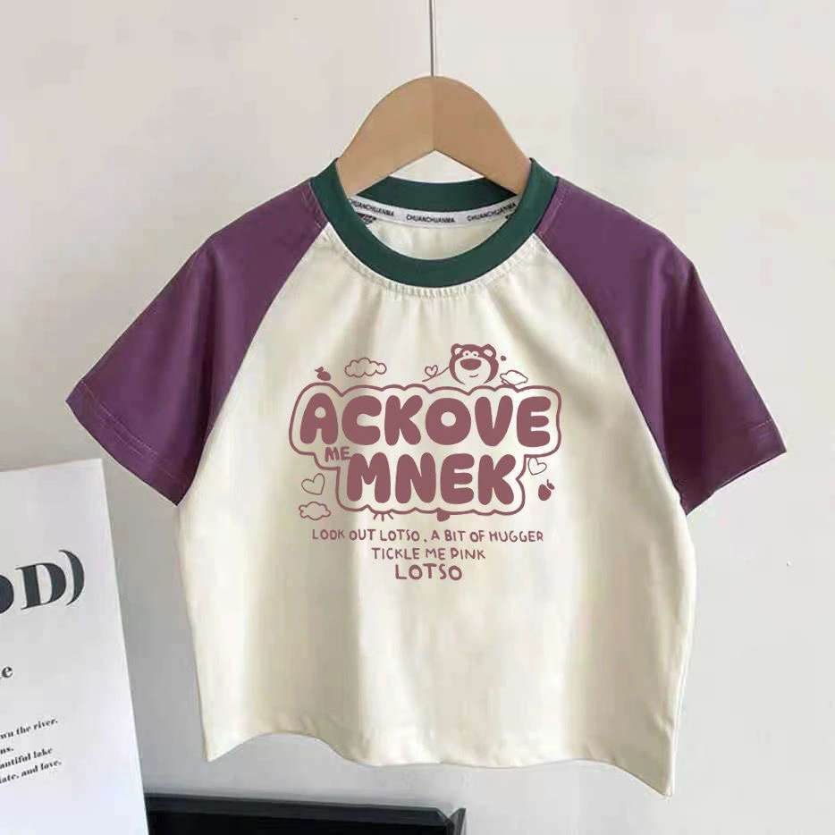 女童草莓熊插肩纯棉短袖t恤洋气儿童宝宝夏装夏季小女孩体恤上衣