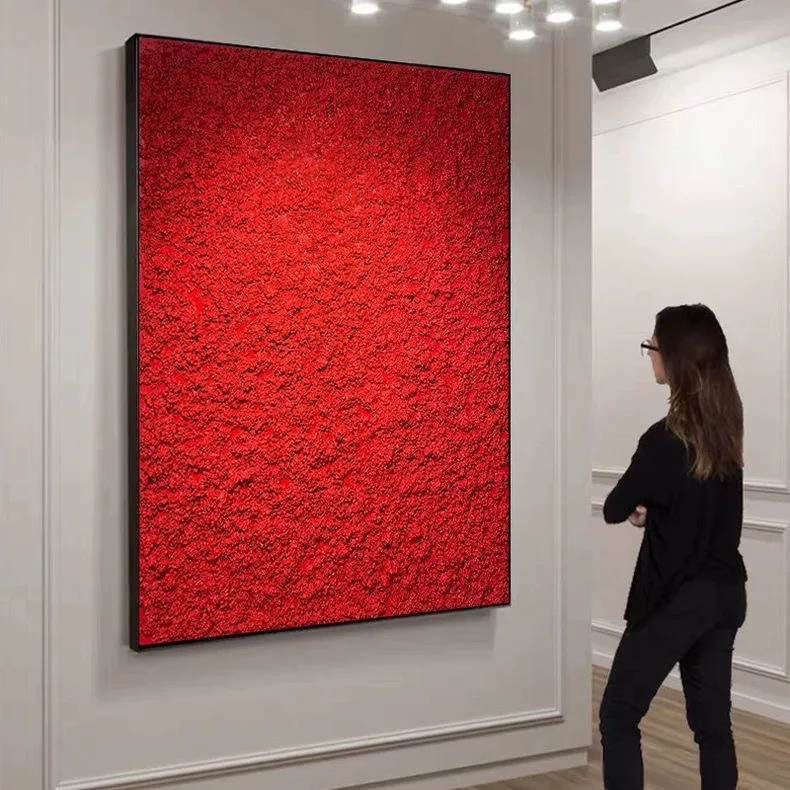 立体3D纯手抽象油画红色肌理画客厅玄关现代装饰画轻奢砂岩画